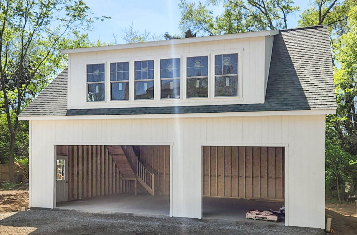 white 2-story 2-car garage built for sale near Fayetteville, NC