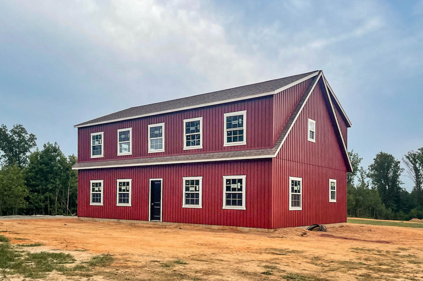 red 2-story workshop garage built for sale near Raleigh, NC