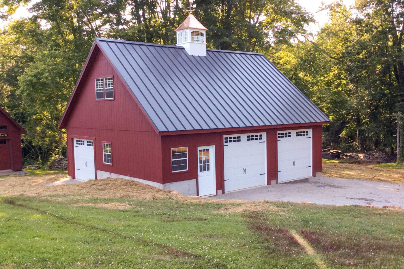red two car garage built for a customer near Bridgeport, CT