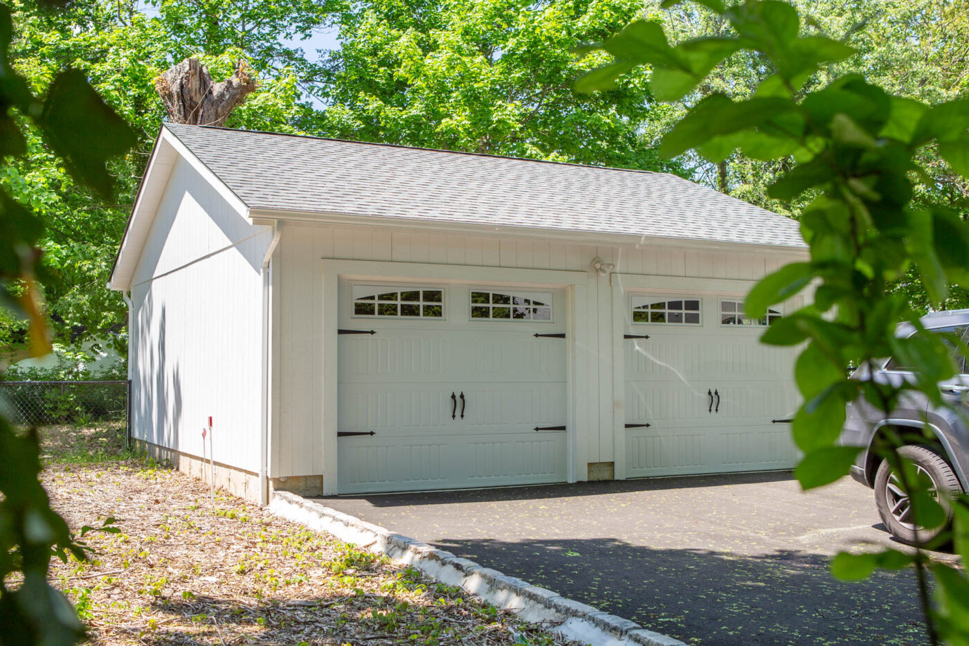 white 2-car garage built for a customer in ny
