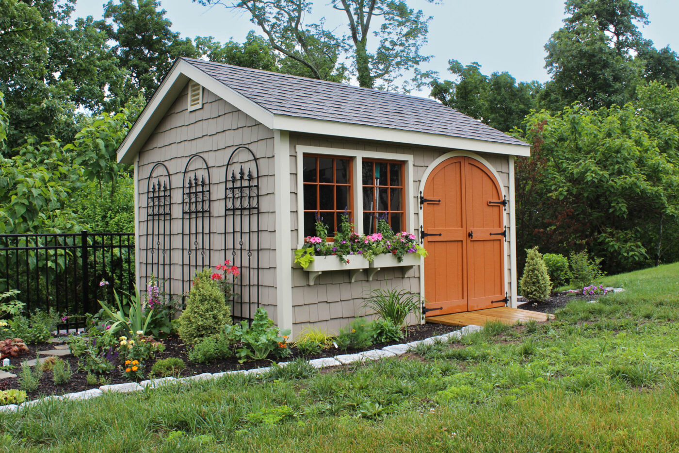 workshop shed with custom siding and doors for sale in Providence, RI