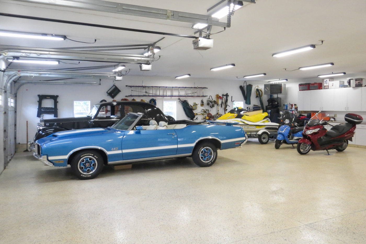 Interior of a single-story four-car detached garage