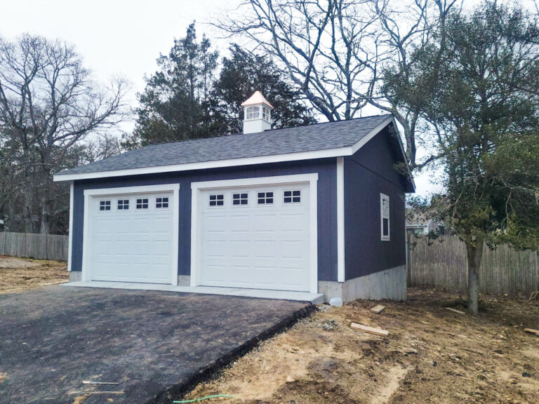 24x24 blue garage in centerville, MA with cupola