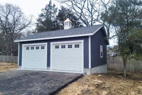 24x24 blue 2-car garage in centerville, MA with cupola