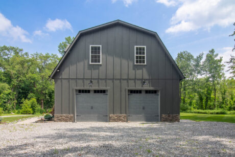 a 2-Car 2-Story garage barn in Holmes, NY built by Sheds Unlimited