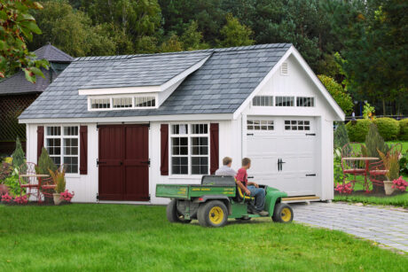 home vehicle garage with slate roof