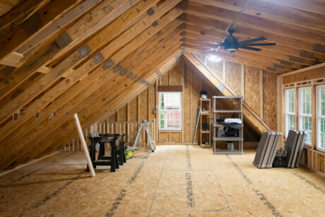 Interior loft in a 24x38 2-story 3-car garage