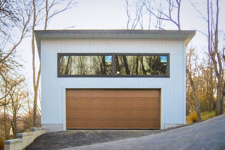 A modern garage with a modern garage door