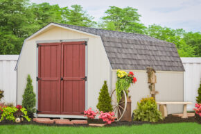 A wood shed kit after construction