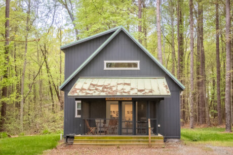 Front view of a 2-story detached garage converted to an art studio