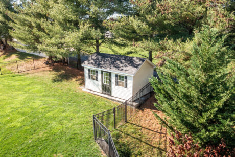 An aerial shot of a 10x16 shed in Perry Hall, MD.