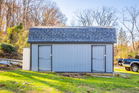 A 12x20 shed with Dark Gray siding in Hydes, MD.