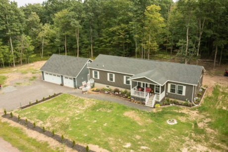 An aerial shot of a 28x36 garage in Freeland, PA.
