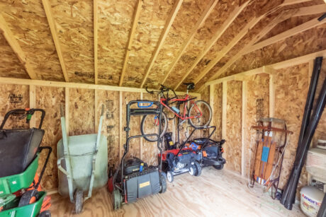 The interior of an 8x12 saltbox shed in Berwyn, PA.
