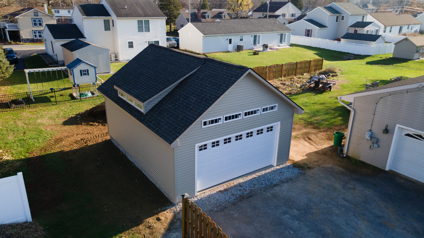 picture from above of quality amish built garage for sale