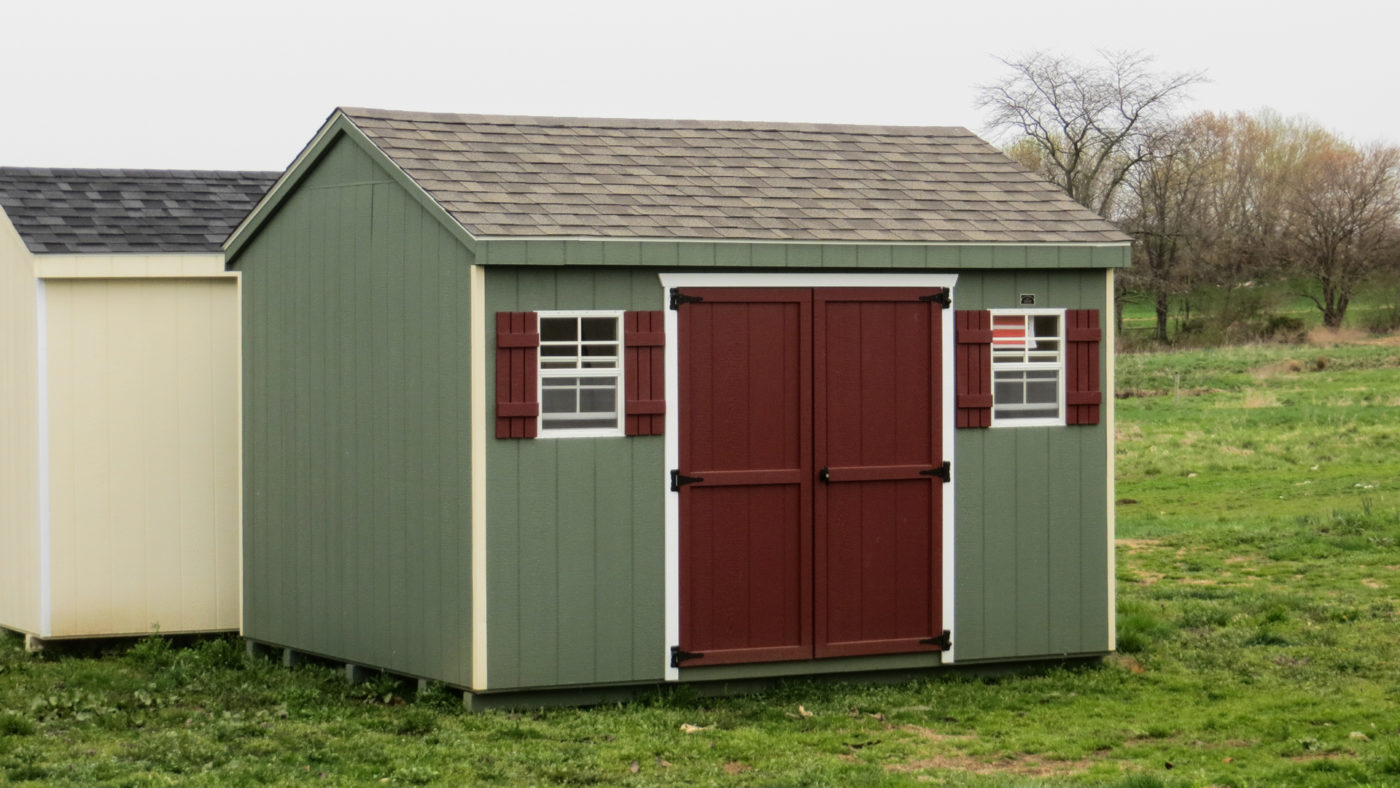 exterior of green and red best bike shed for sale