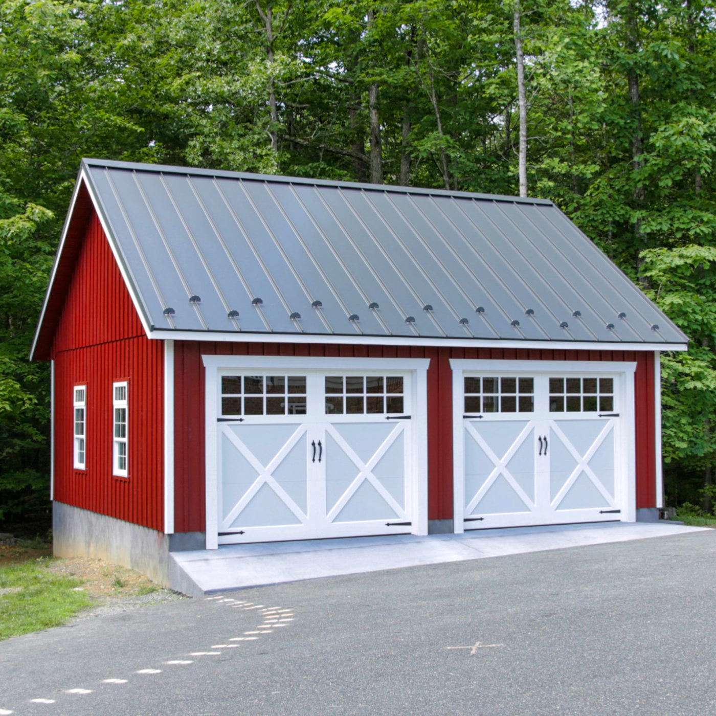 exterior of red and white board and batten garage siding for sale at PA