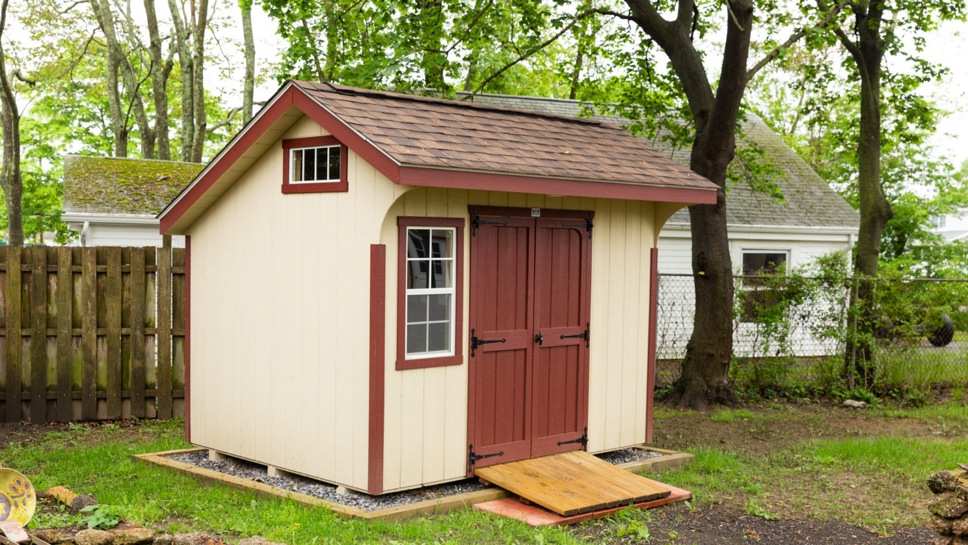 exterior of saltbox shed to convert shed to art studio for sale