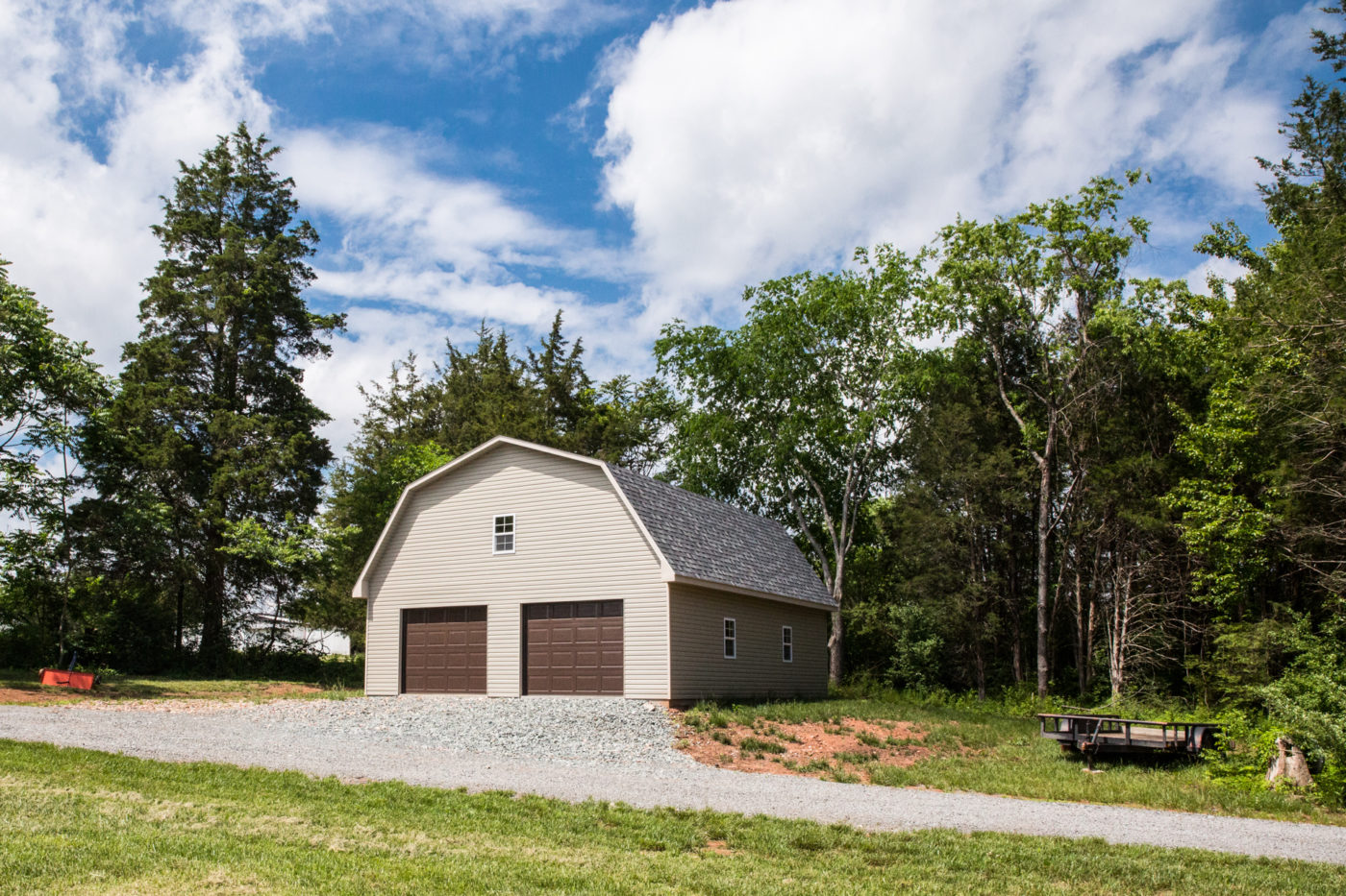 exterior of two-car garage shed for sale