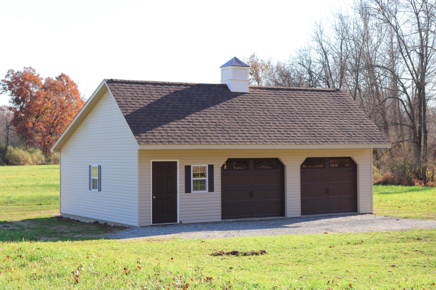 exterior of one of many two car garage sheds for sale in PA