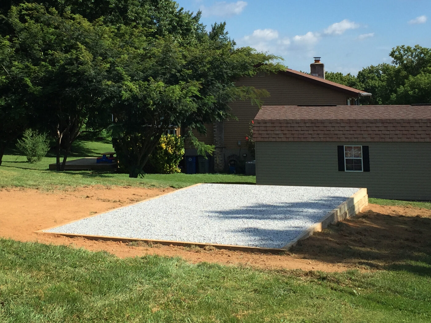 A gravel foundation which is part of the overall cost for a detached garage 
