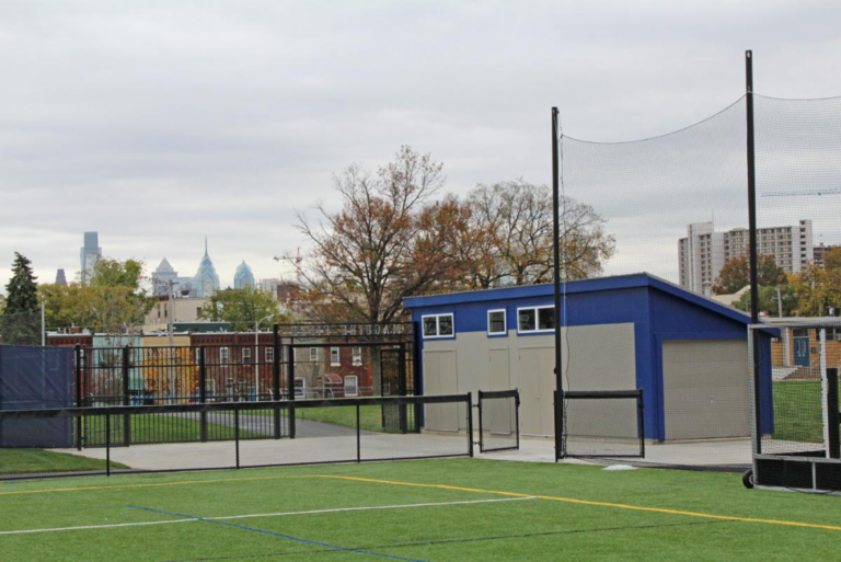 exterior of a sports shed at a turf field