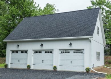 three car garage with attic