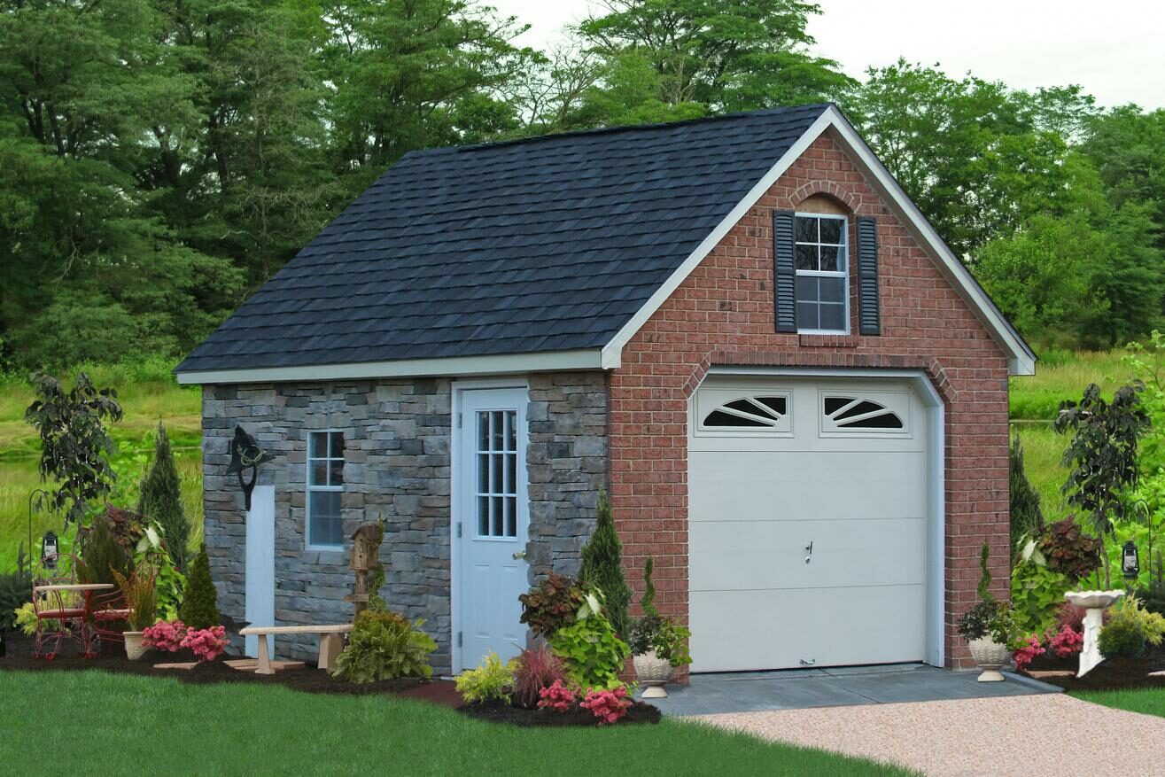 stone and brick custom garage