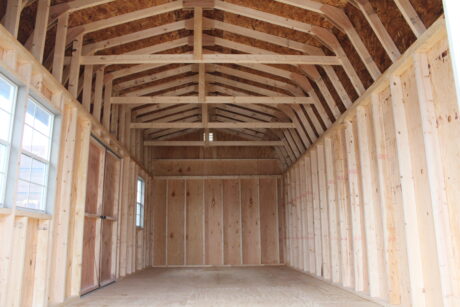 interior of classic gambrel shed for photo gallery