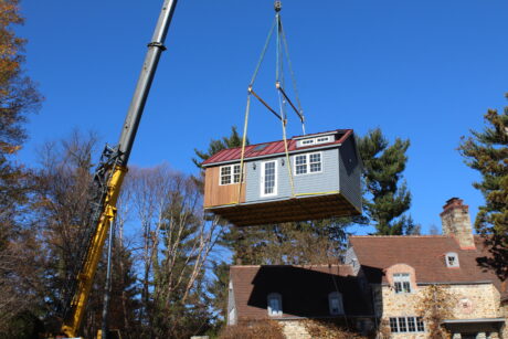 home office shed with crane