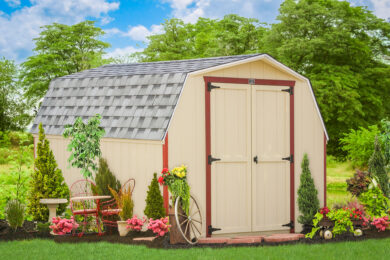 A brown wood shed kit