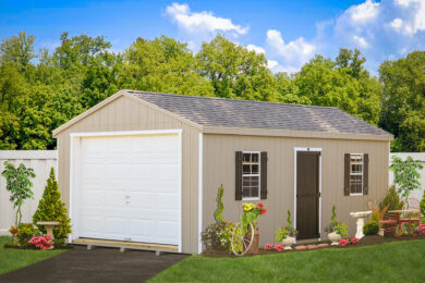 A garage kit for sale with wood siding