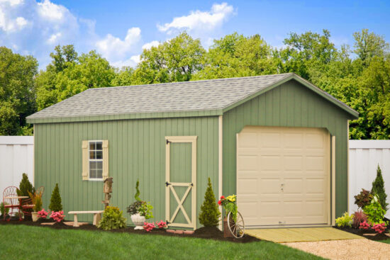 A garage kit with wood siding