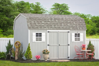 A shed barn kit with wood siding