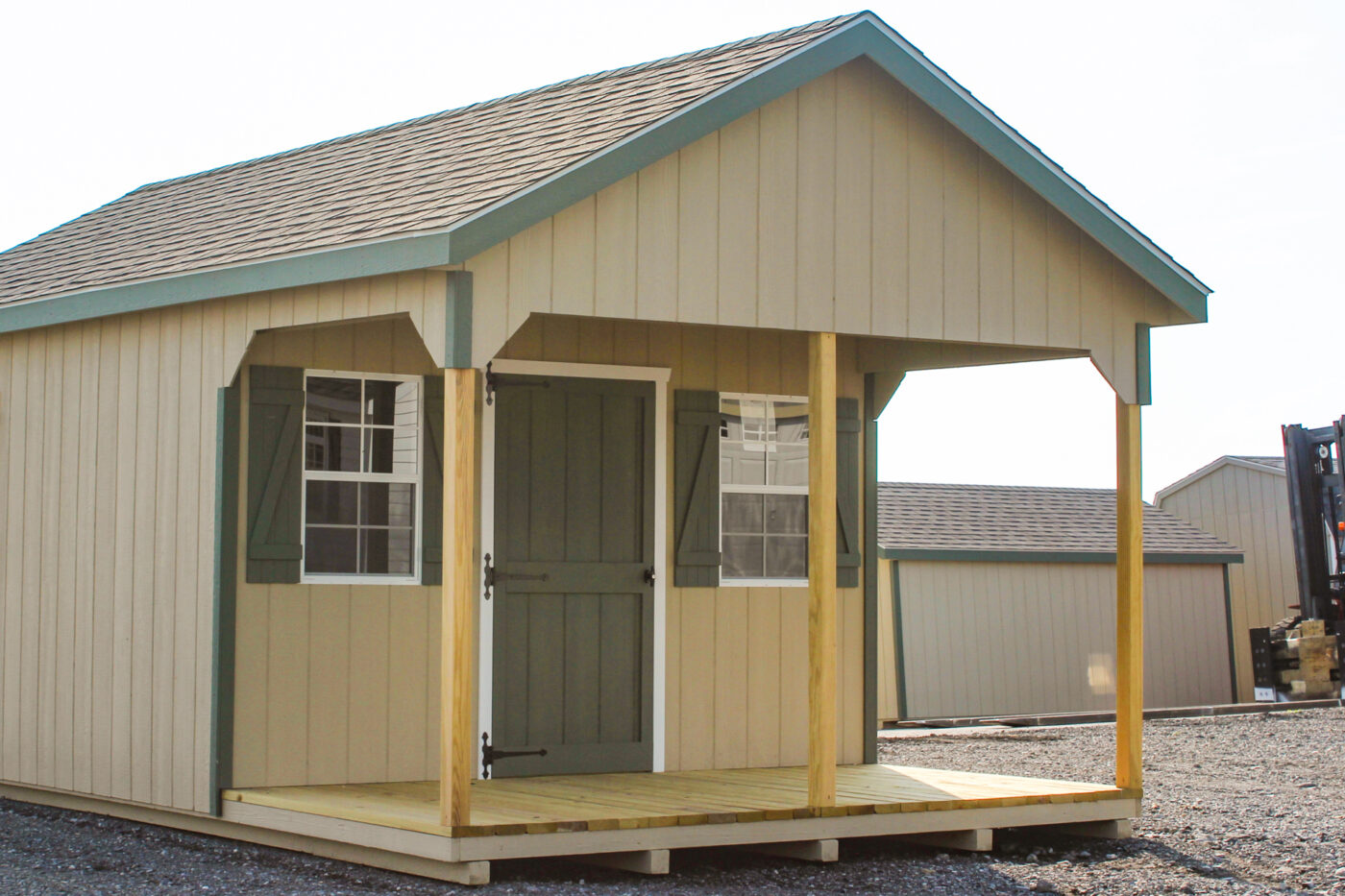 Gable Porch option on a shed built by Sheds Unlimited