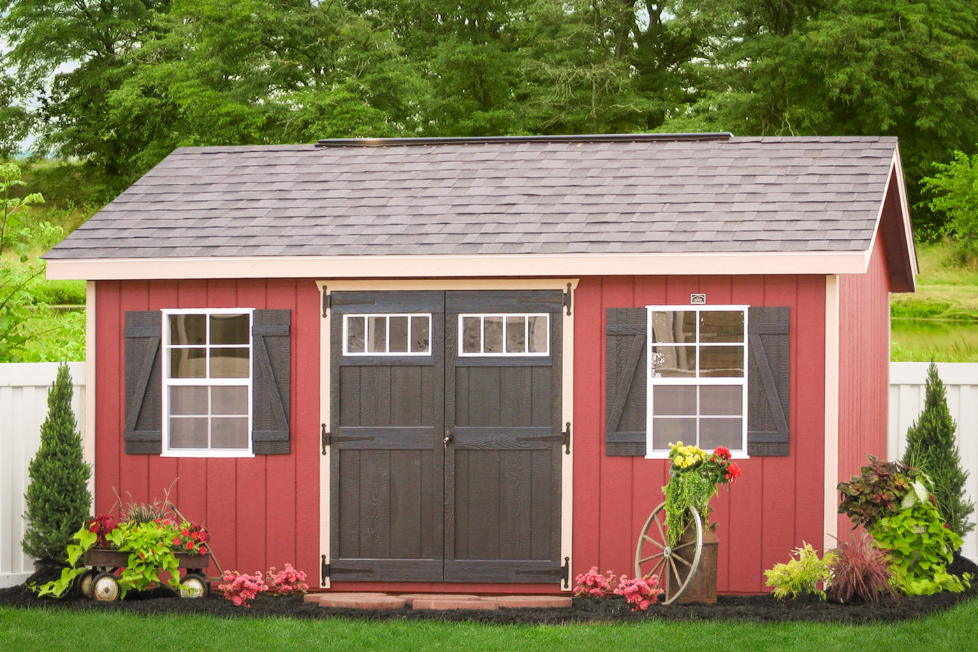 A storage shed kit with wood siding