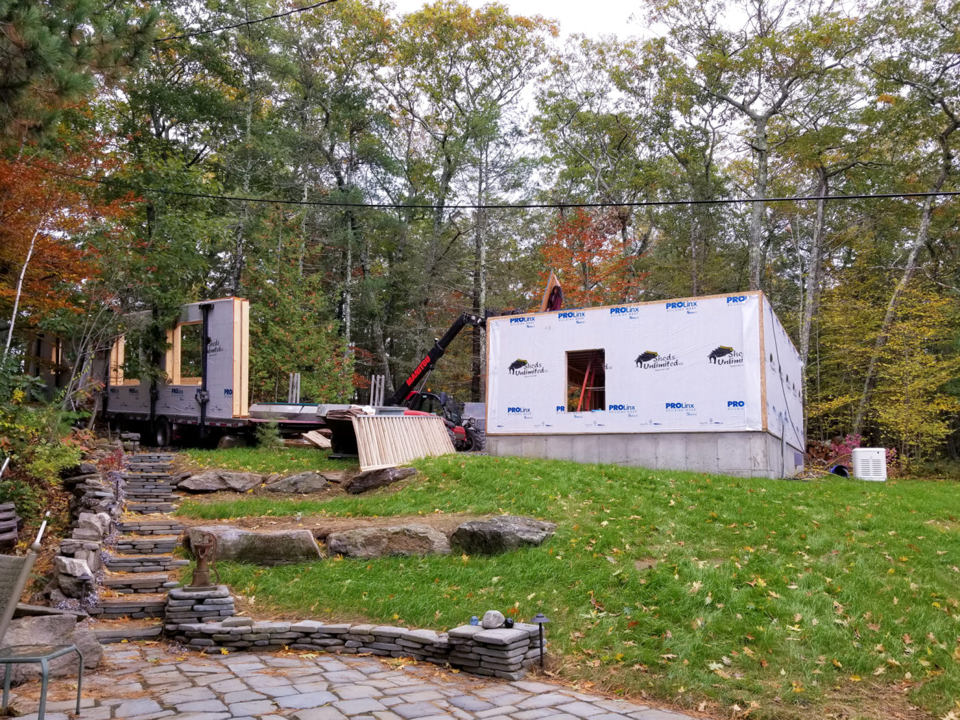prefab 2 story garage construction in maine