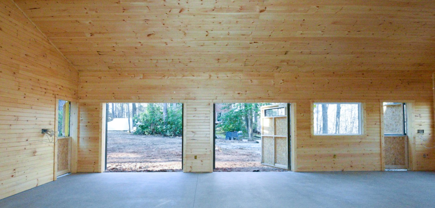 barn garage with wooden interior